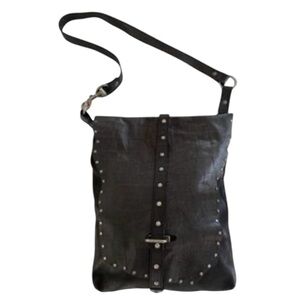 ABS Allen Schwartz Black Crocodile-Embossed Leather Studded Crossbody Bag